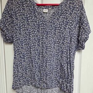 Gap womens small blue white floral print short sleeve blouse
